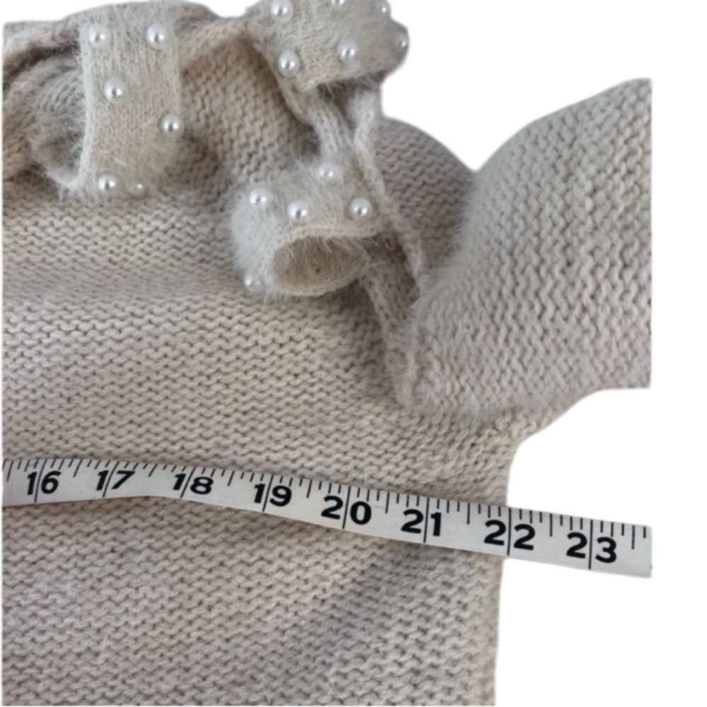 Easel Cream Pearl Cutout Sleeve Fuzzy Knit Sweater S/M - Picture 8 of 13